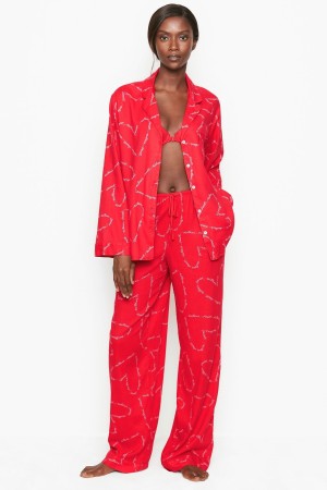 Victoria's Secret Victoria’s Secret Katoenen Printed Flannel Long Pyjamas Zwart | 39810-WGSI